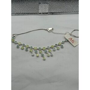 Anne Klein‎ AK Silver Tone Green & Blue Stone Dangle Necklace